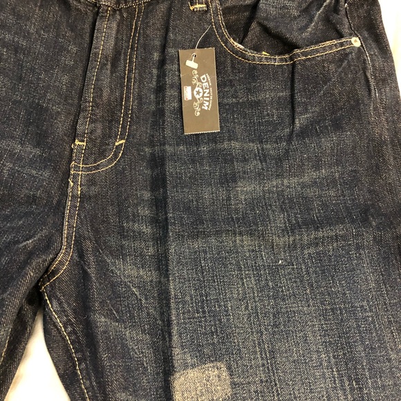 Indigo dark blue Men’s Jeans warn washed hand sand ripped mid rise bootleg Denim - Picture 4 of 11